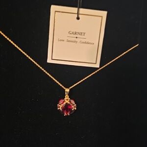 Garnet Necklace with Genuine Red Gemstone 14k Gold Plated 925 Silver Pendant.